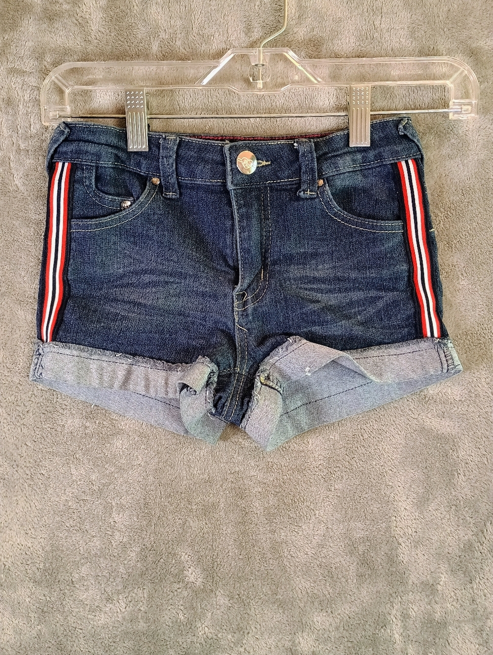 Pink Latte Giles Stylish Denim Shorts with Red Stripe Cuffed Hem